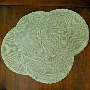 Multi Tonal Green Round Table Mats Braided Straw Style Farmhouse Decor 15" Boho